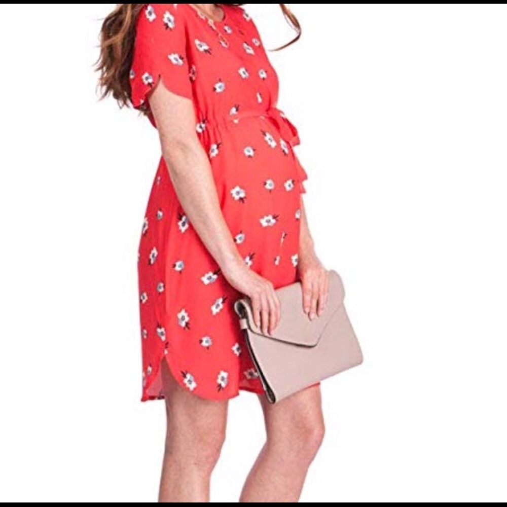 Seraphine red floral maternity dress